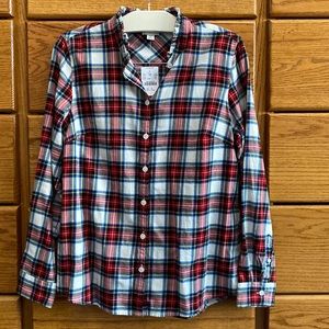 J. Crew Shirt Womens NWT Medium petite Red Blue White Plaid Button Up MP new